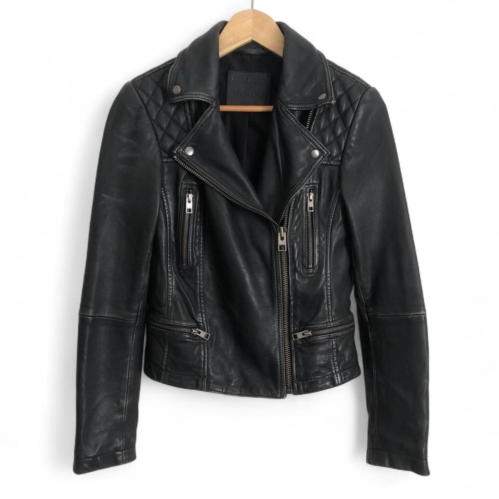 All Saints Quilted Black Leather Jacket